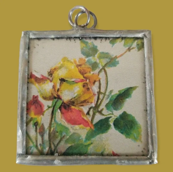 Hand Crafted Soldered Glass Charm Vintage Papers "Make A Wish" - Picture 6 of 6